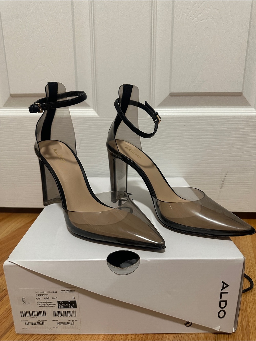 ALDO Black Clear Pointed Ankle-Strap Heels